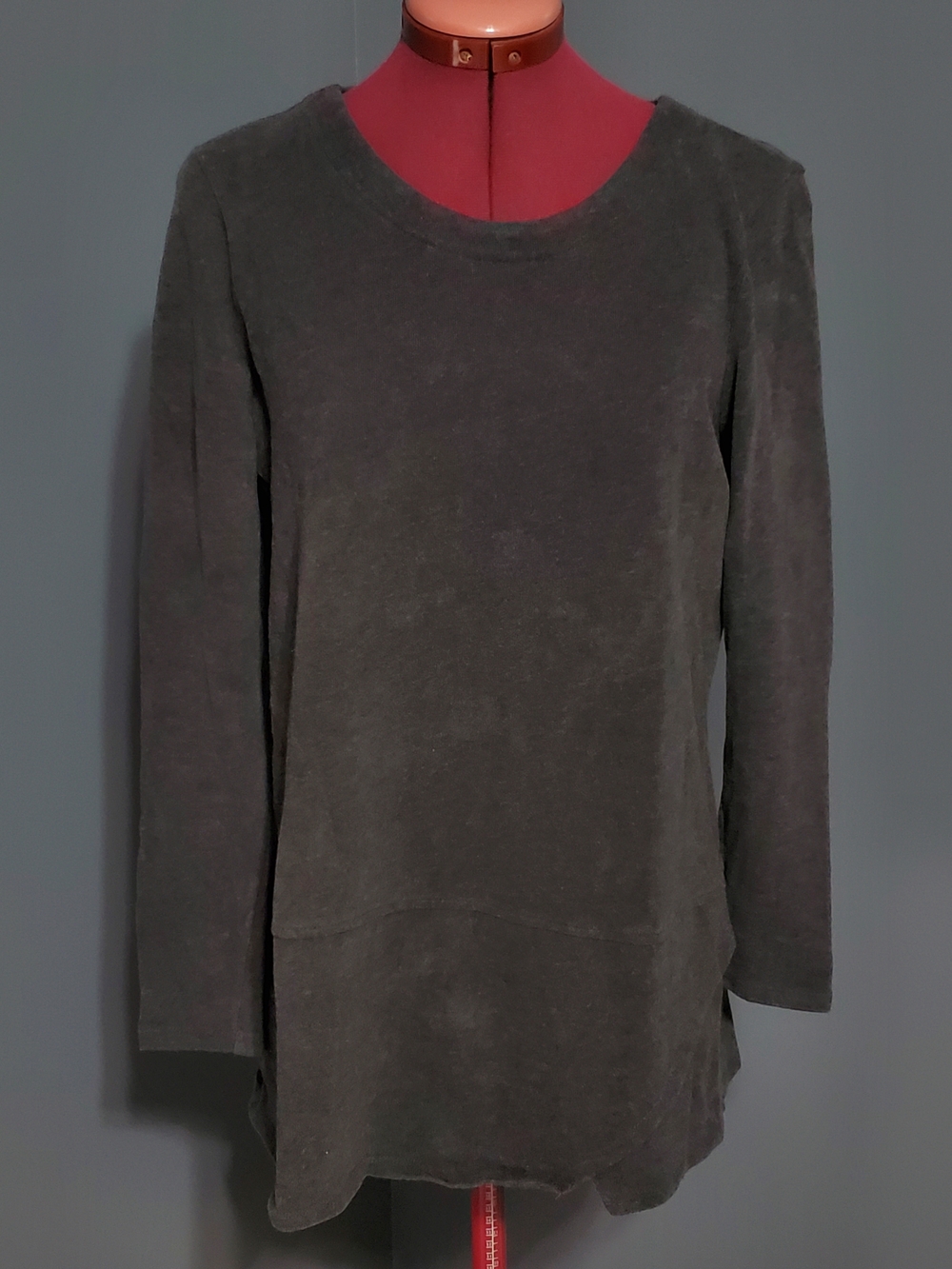 Pure Jill Long-Sleeve Crewneck Cotton Sweater in Charcoal Gray Women's Size S